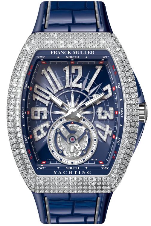 Review Franck Muller Vanguard Yachting Steel White Diamonds Case and Numerals Replica Watch V 45 T YACHT D CD NBR (BL) (AC) (BL.DIAM AC)
